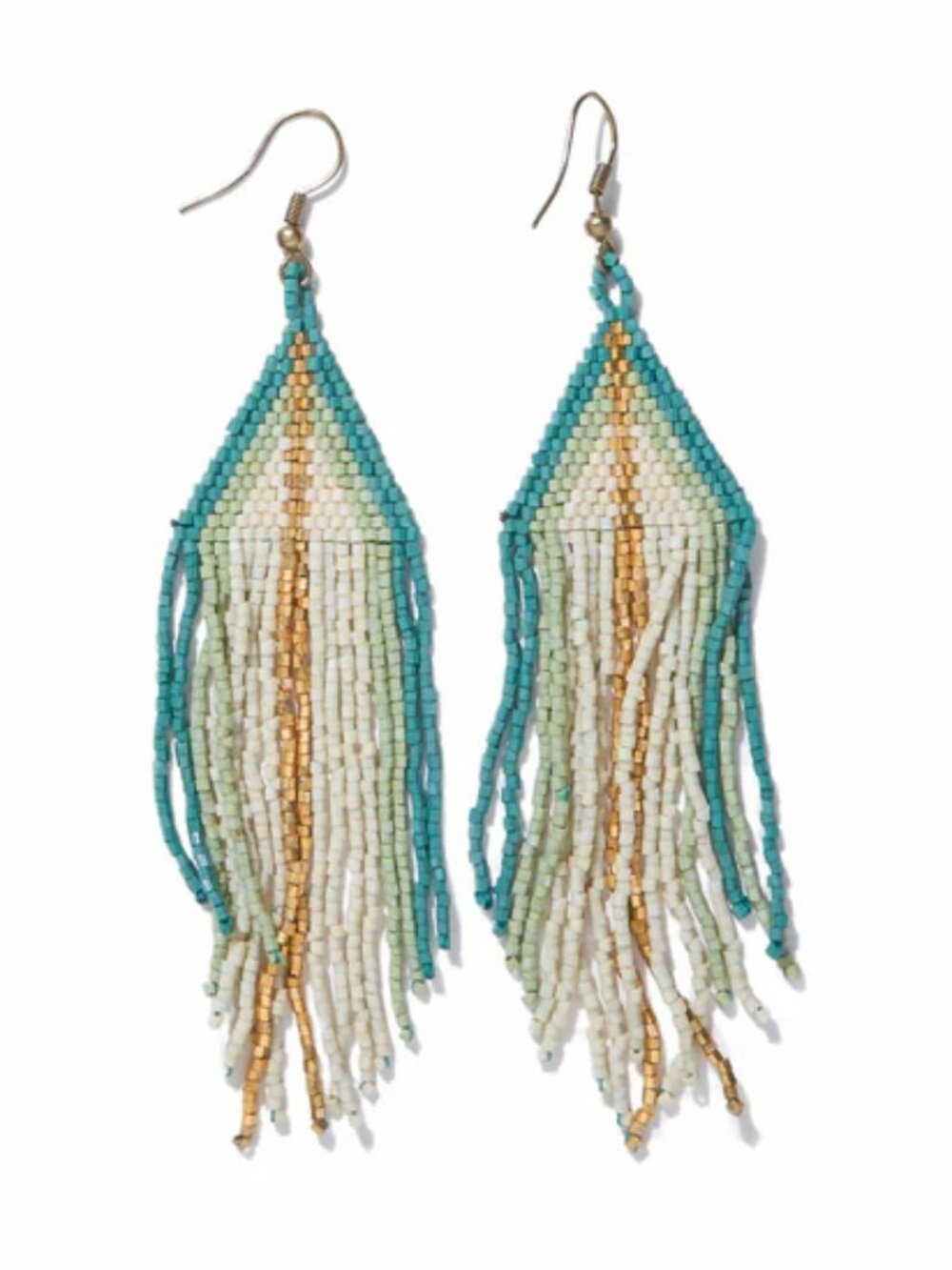 INK + ALLOY Jane Triangle with Stripe Beaded Fringe Earrings Teal - Picture 2 of 7